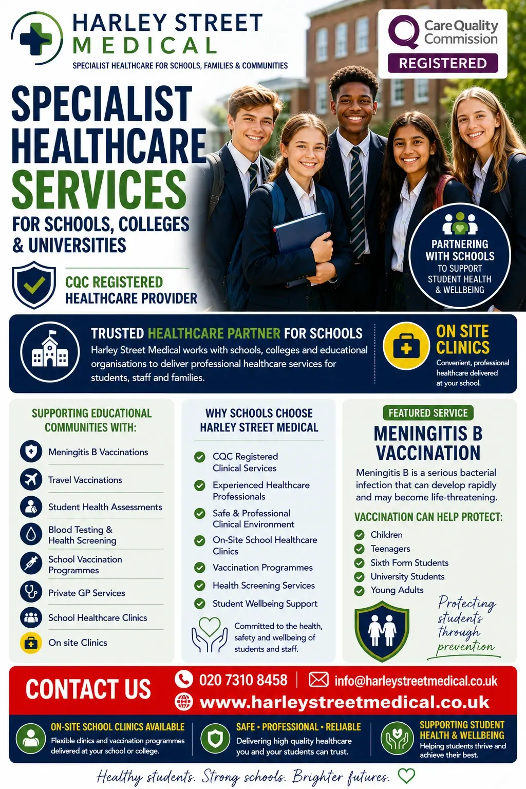 Harley Street Medical — Specialist Healthcare Services for Schools, Colleges & Universities. CQC registered. MenB vaccination.